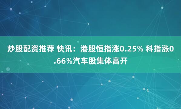 炒股配资推荐 快讯：港股恒指涨0.25% 科指涨0.66%汽车股集体高开